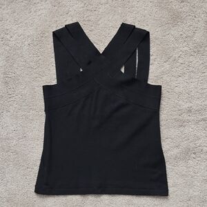 NWOT Oscar de la Renta Black Cross-Strap Tank Top - M